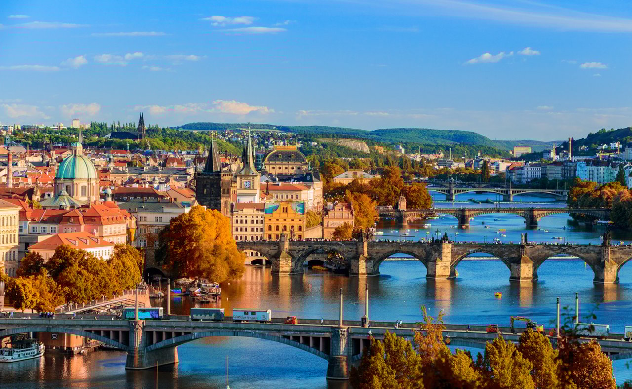 View of the bridges across the Vlatva River in Prague