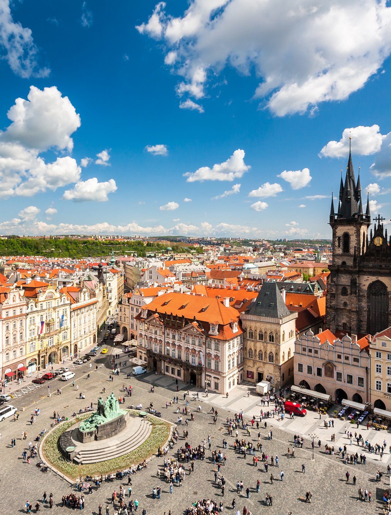 An aerial view of the Old Town Square in Prague