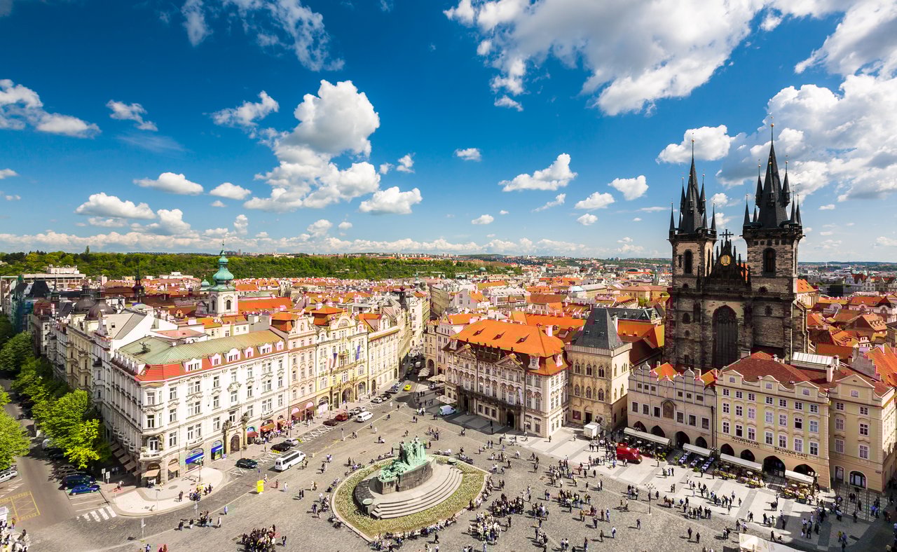 An aerial view of the Old Town Square in Prague