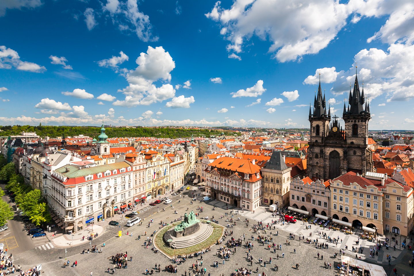 An aerial view of the Old Town Square in Prague