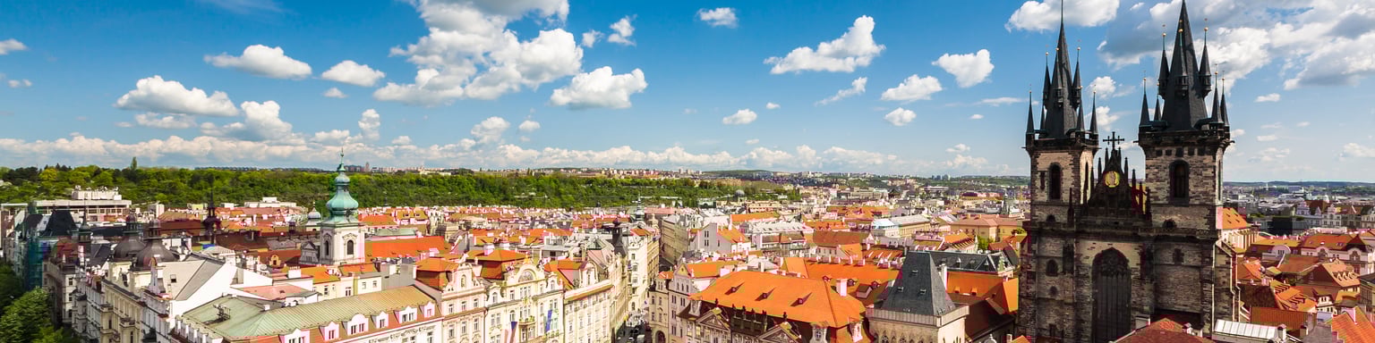 An aerial view of the Old Town Square in Prague