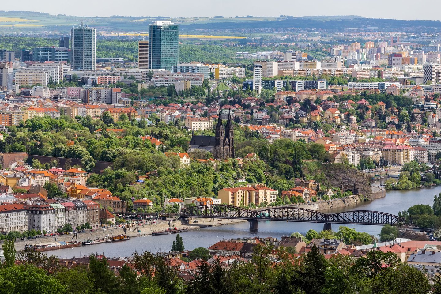 View from Petrin hill to Vyshehrad in Prague