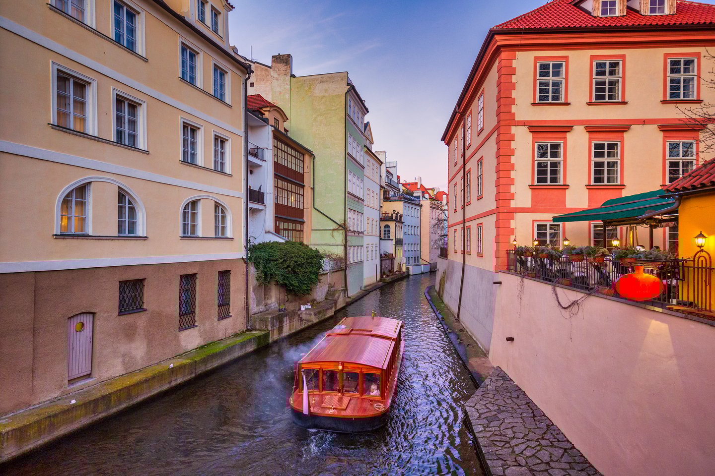 Historic houses along the Vltava creek called Certovka in the Lesser Town in Prague