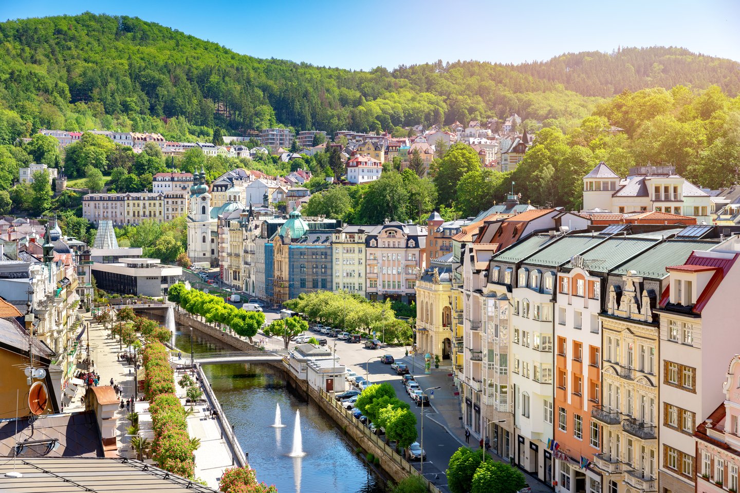 An aerial view of Karlovy Vary in the Czech Republic.