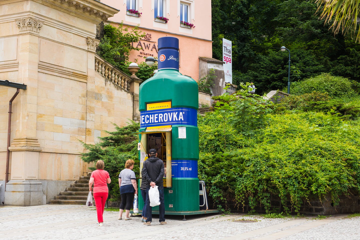 Becherovka kiosk near Pramen Svoboda in Karlovy Vary.