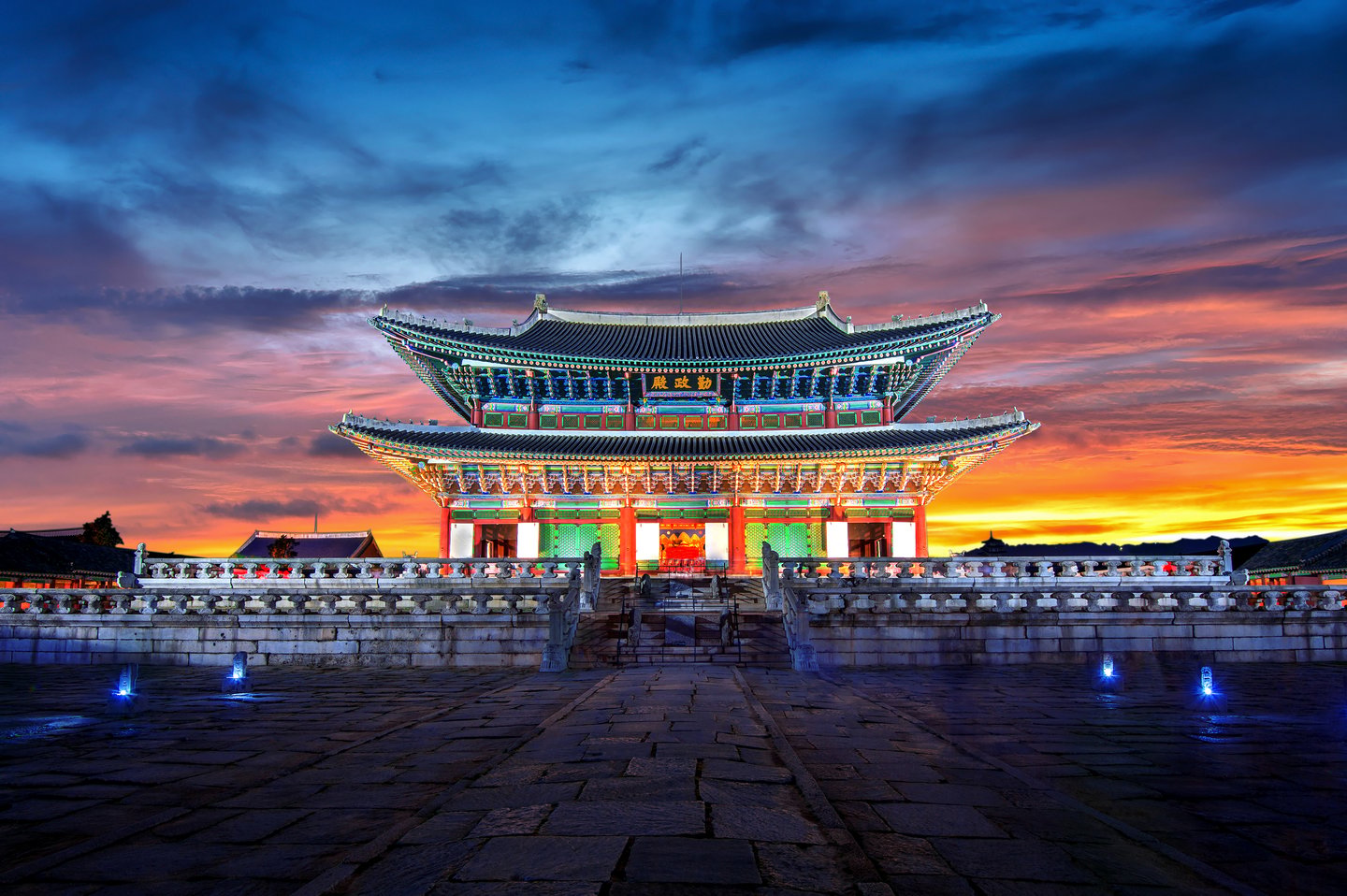 Gyeongbokgung palace at twilight in Seoul, South Korea.