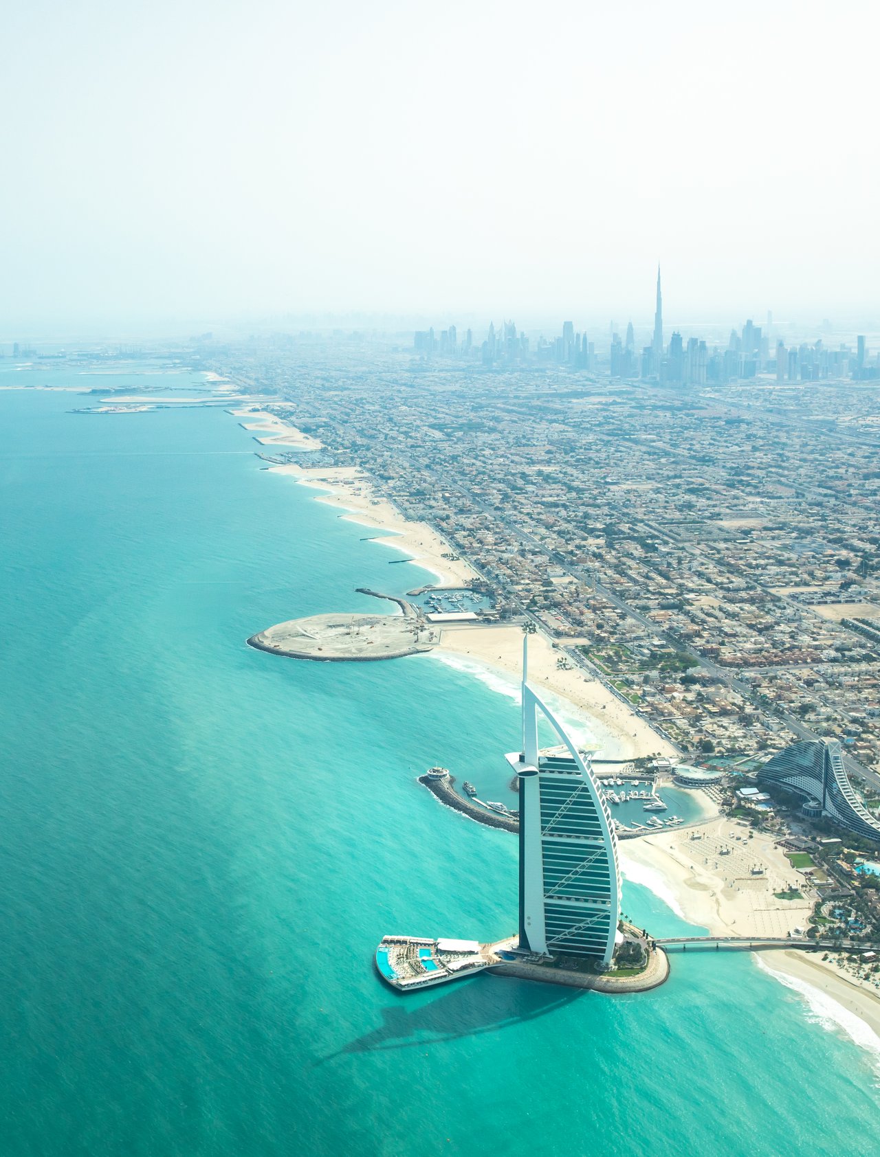 An aerial view of Dubai's coastline