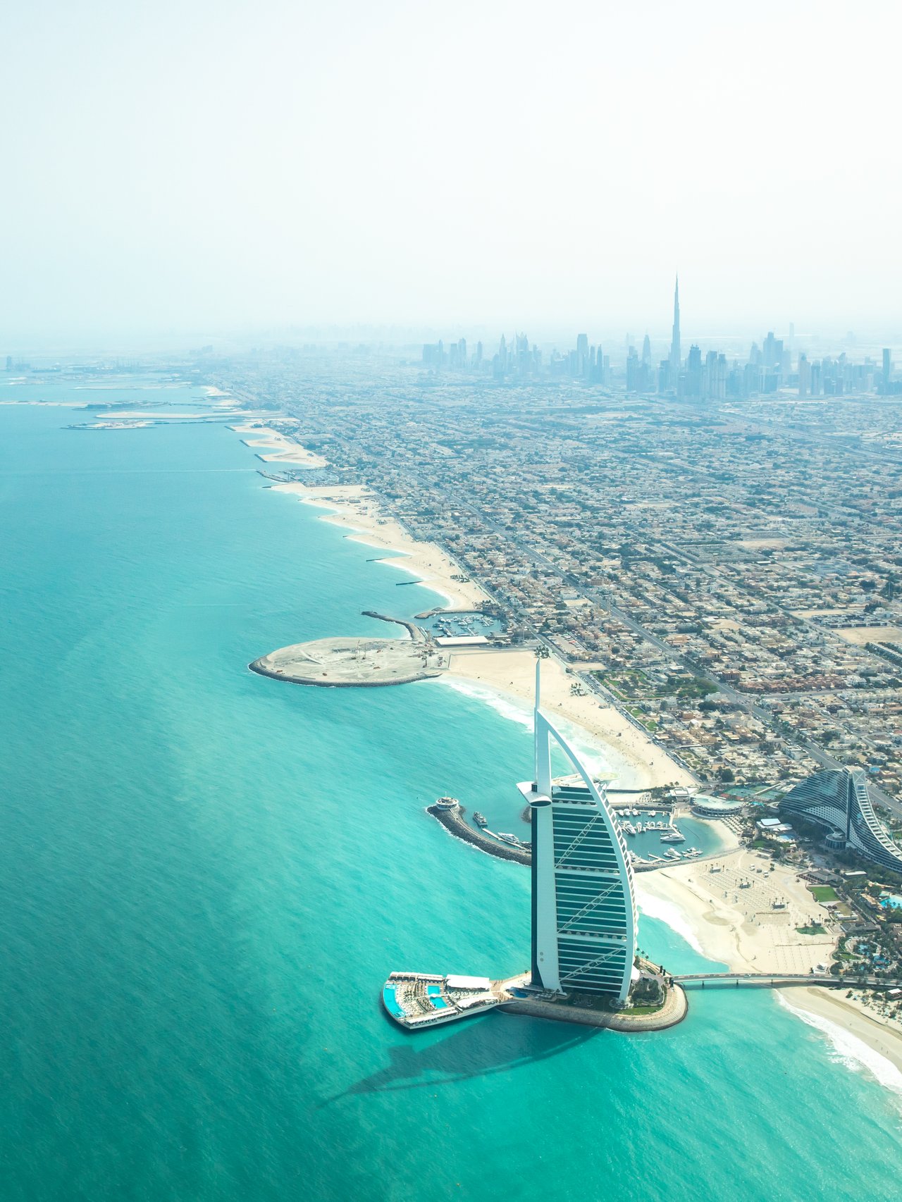 An aerial view of Dubai's coastline