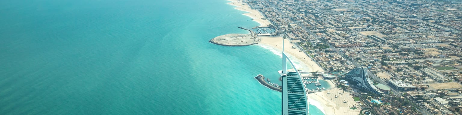 An aerial view of Dubai's coastline