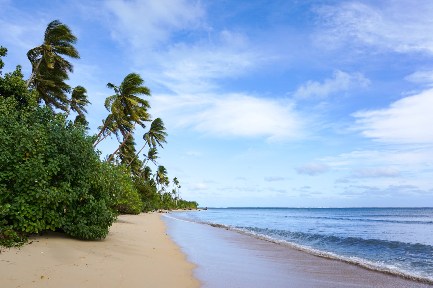 The beach on Likuri Island in Fiji on a sunny day