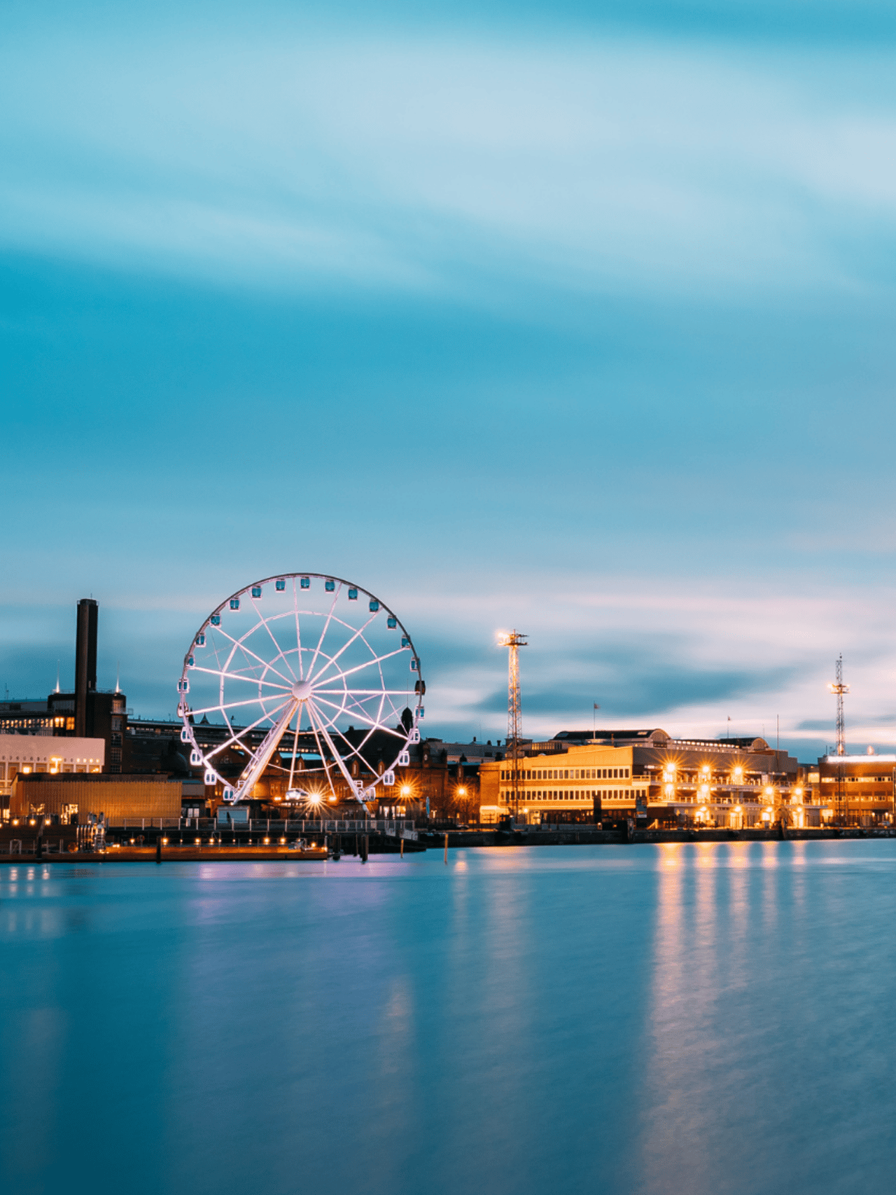 Helsinki nighttime view with the ferris wheel 