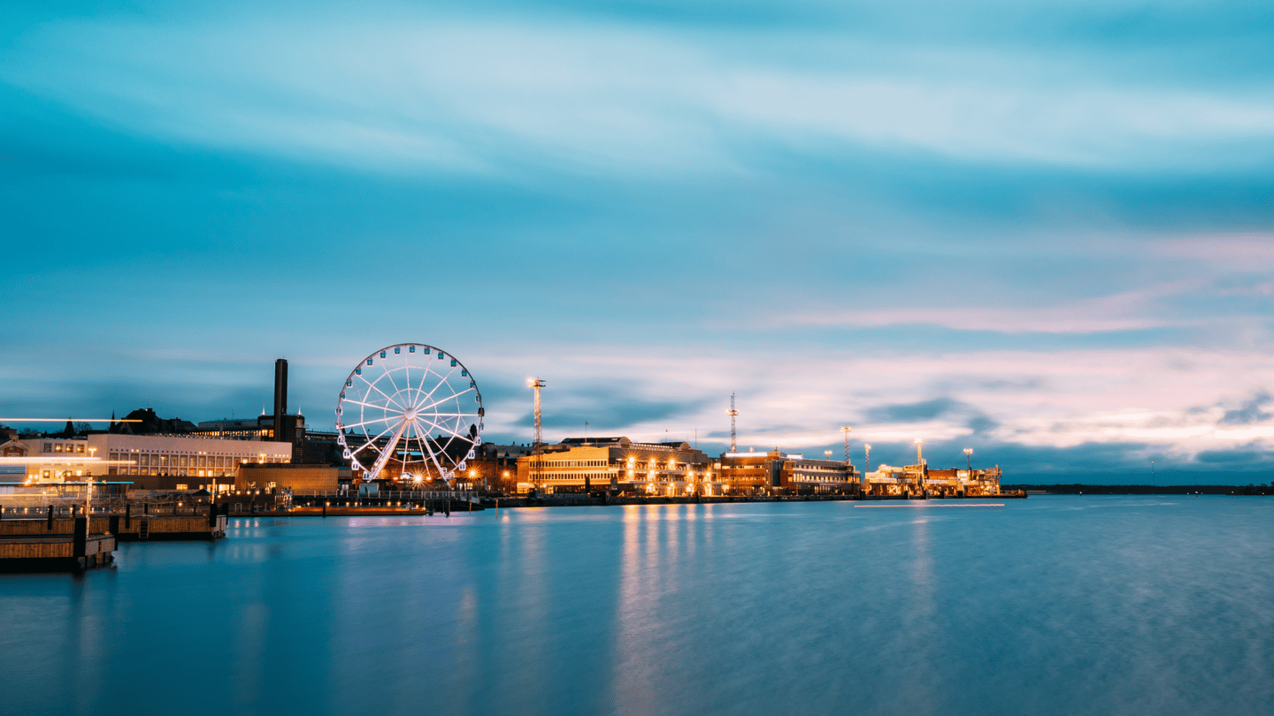 Helsinki nighttime view with the ferris wheel 