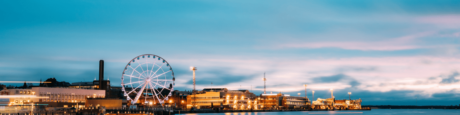 Helsinki nighttime view with the ferris wheel 