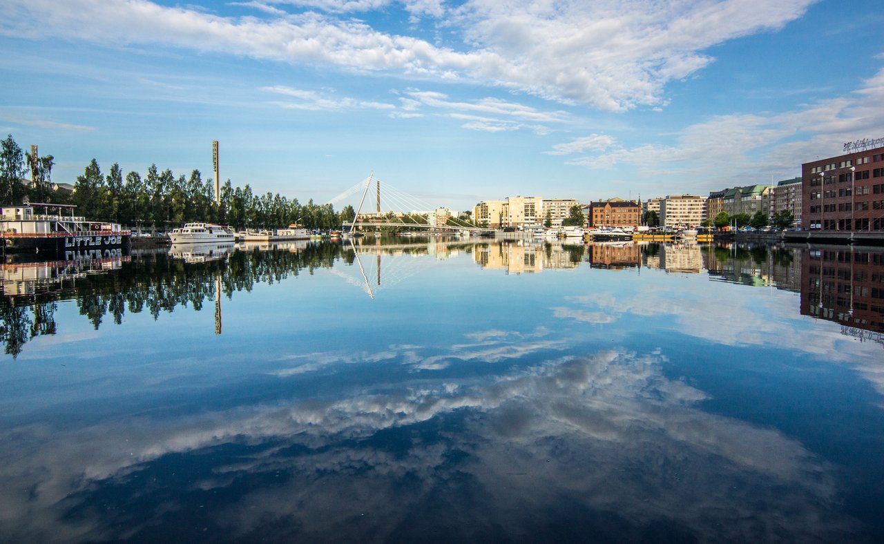 The Tampere skyline reflected in the lake