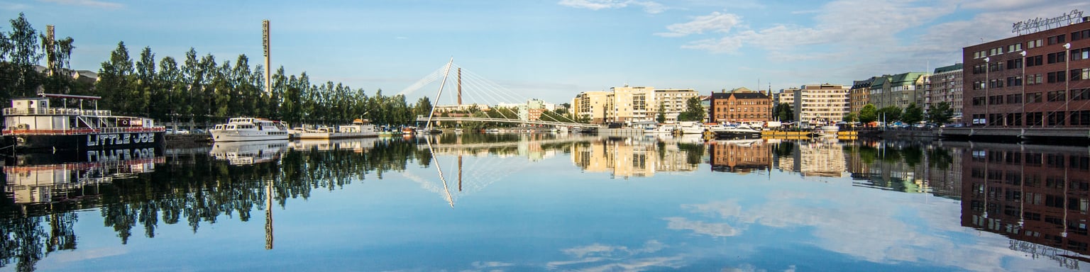 The Tampere skyline reflected in the lake