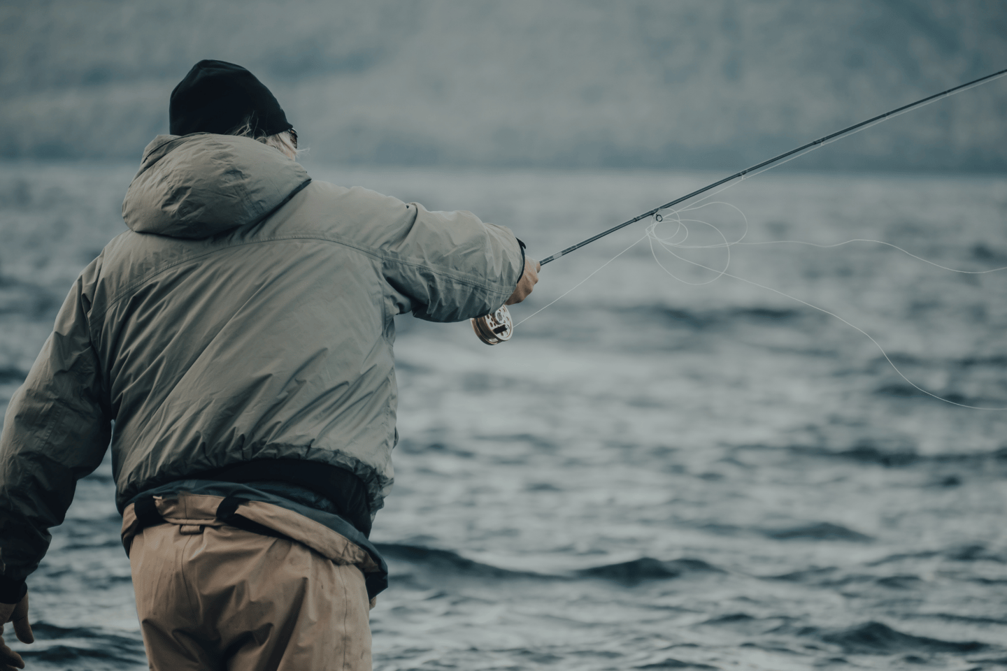 Fly fishing on a lake