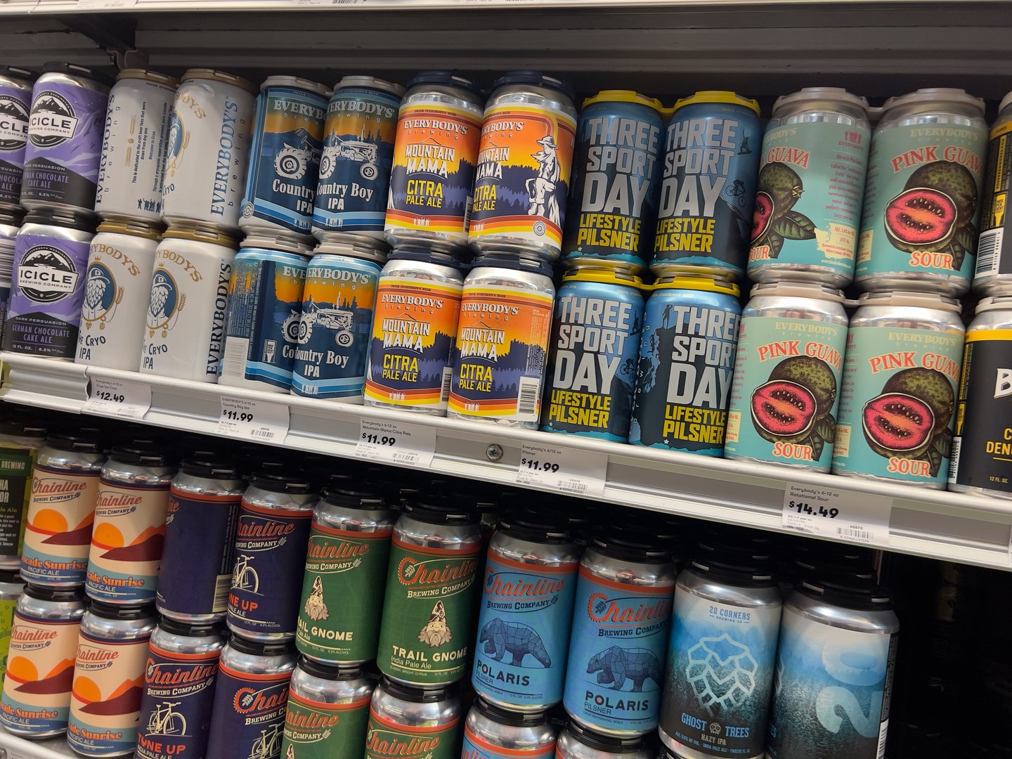 Beer on supermarket shelves