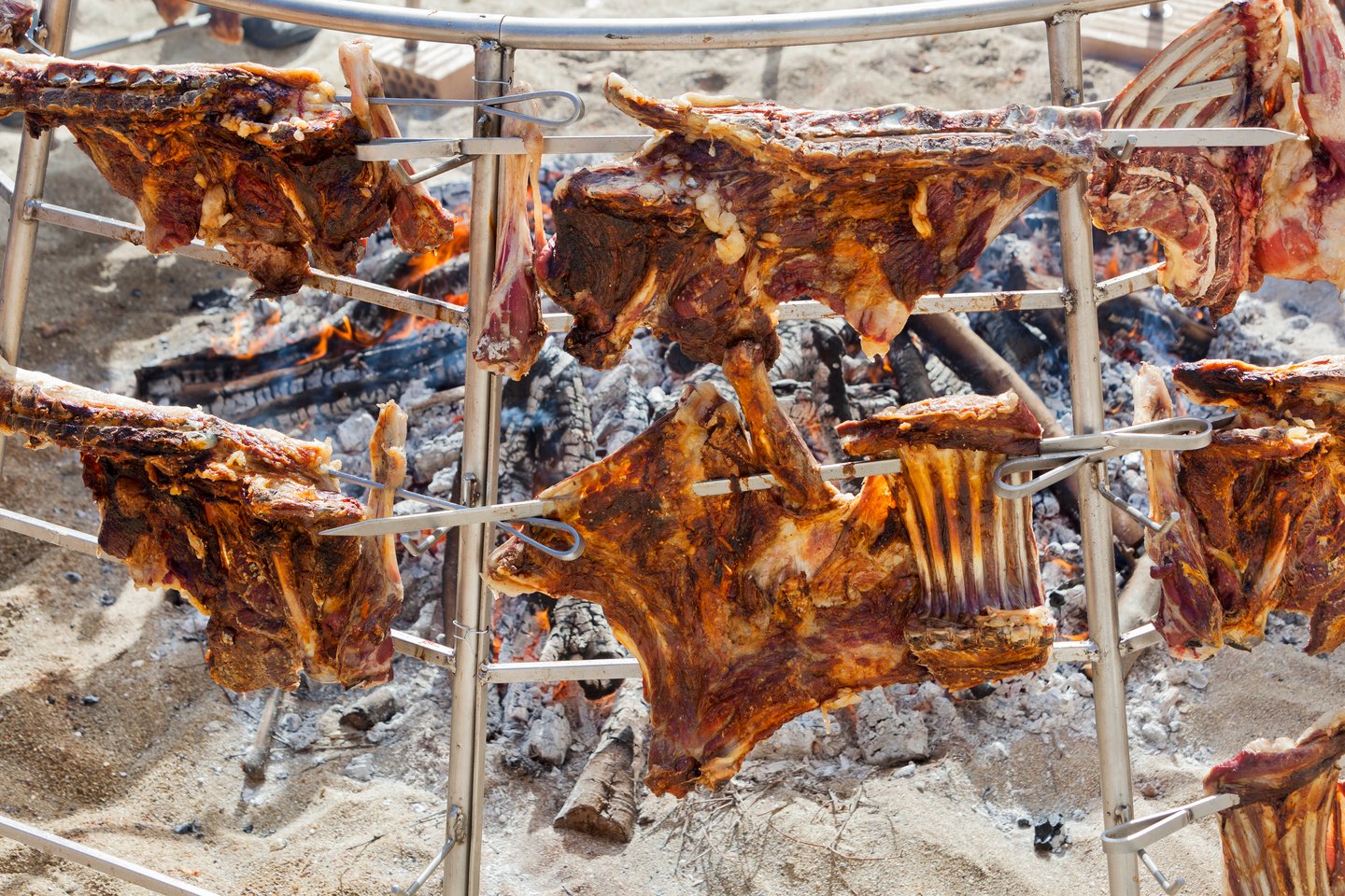 Antikristo traditional roasted meat around a fire in Crete