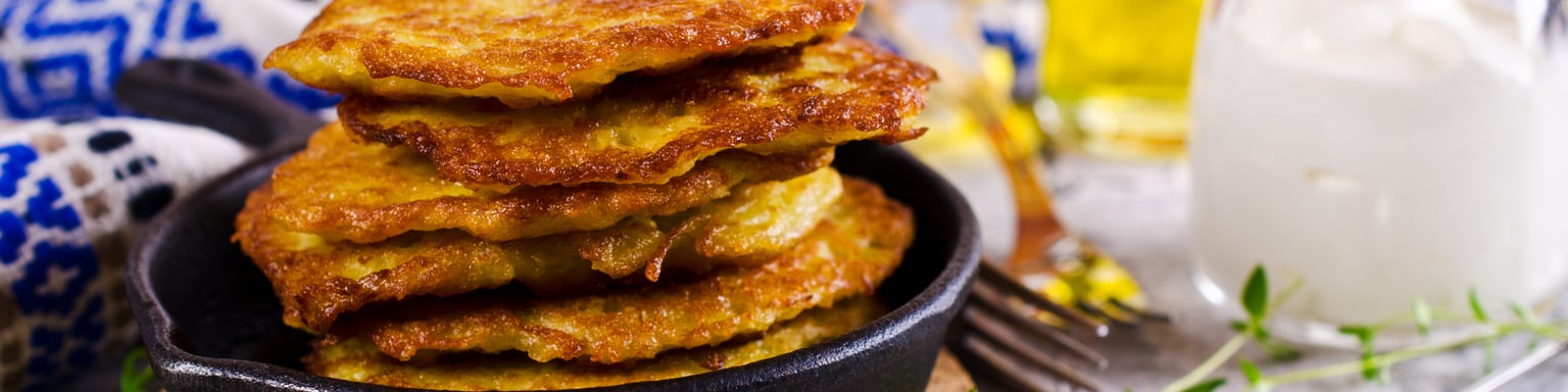 A stack of Irish boxty in a pan