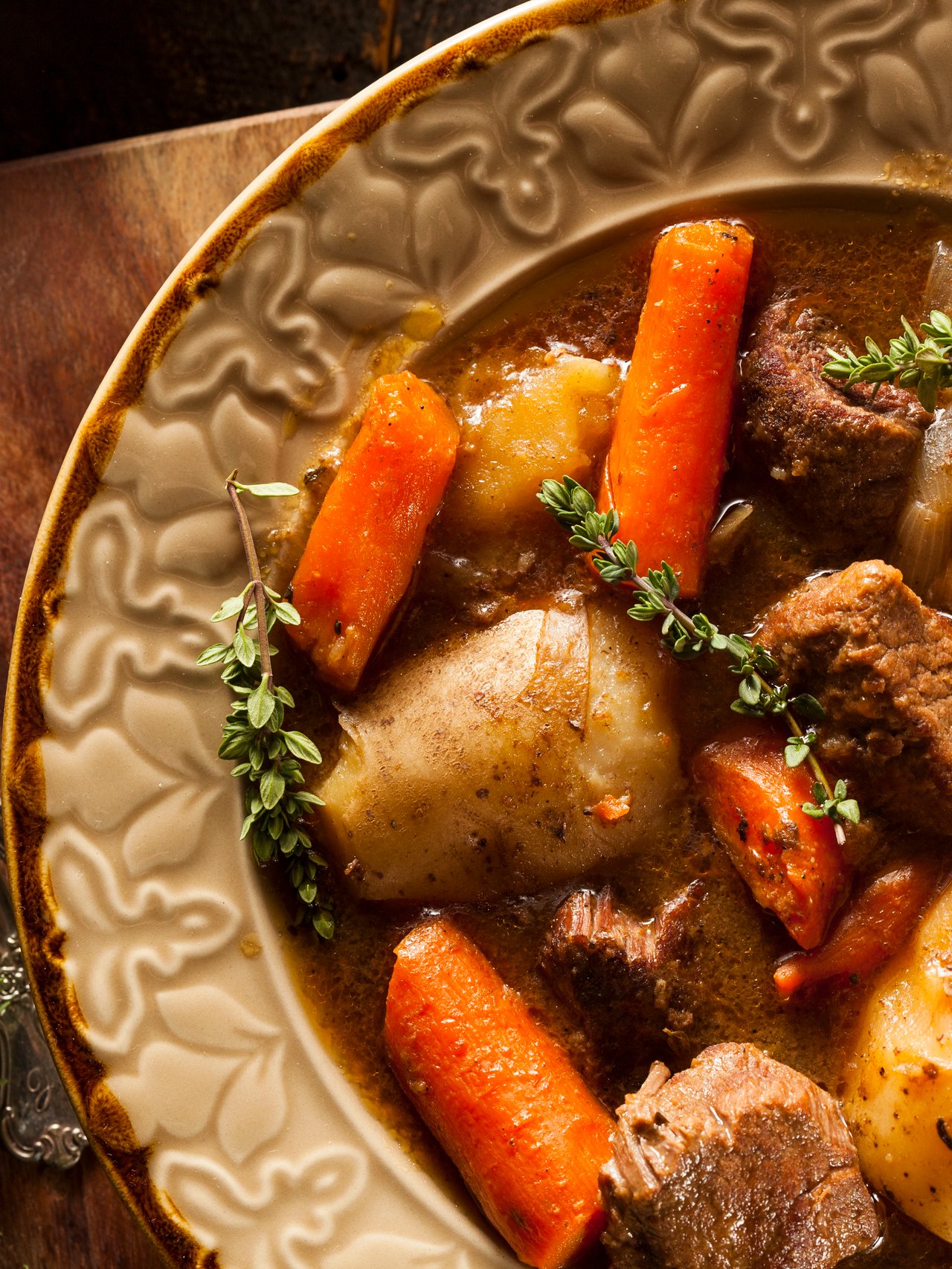 Irish beef stew with carrots and potatoes