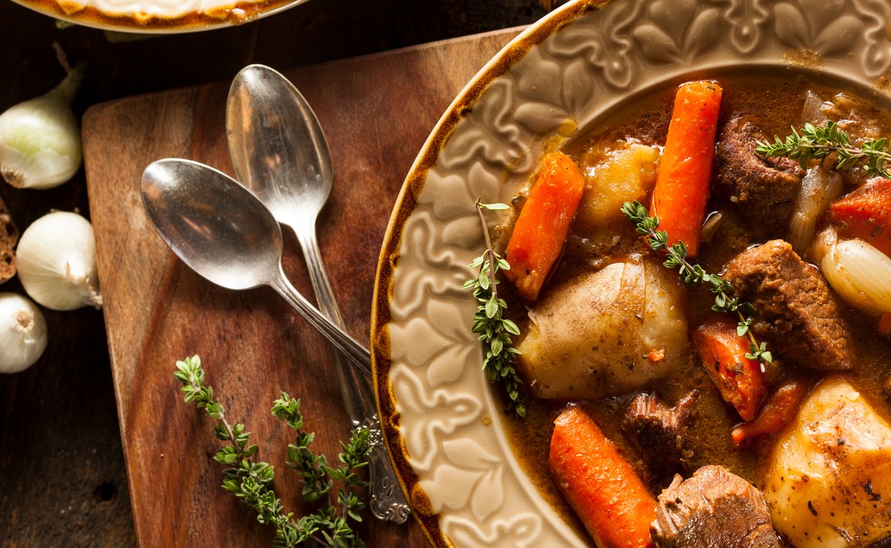 Irish beef stew with carrots and potatoes