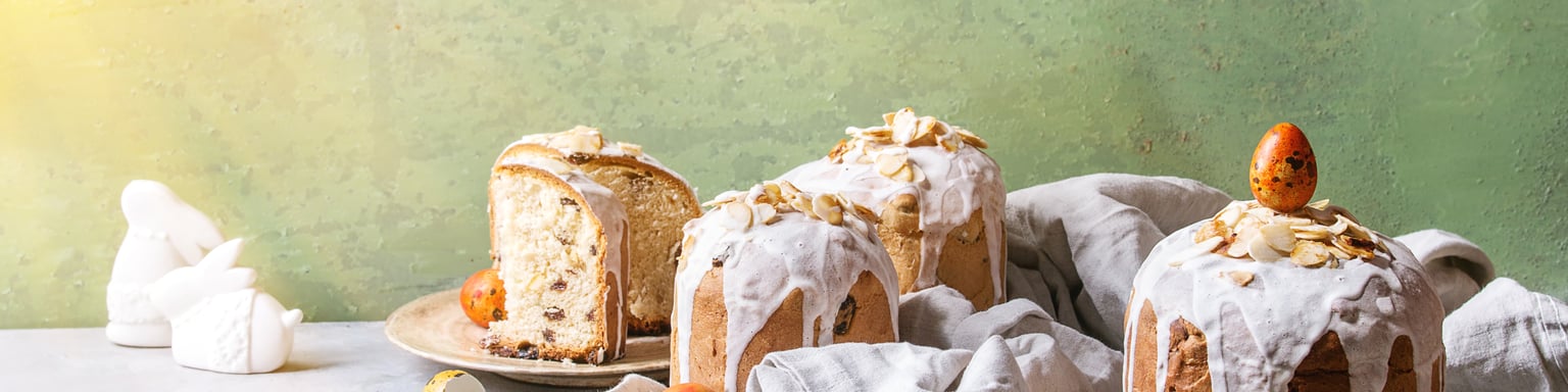 Decorated kulich on a table for Easter