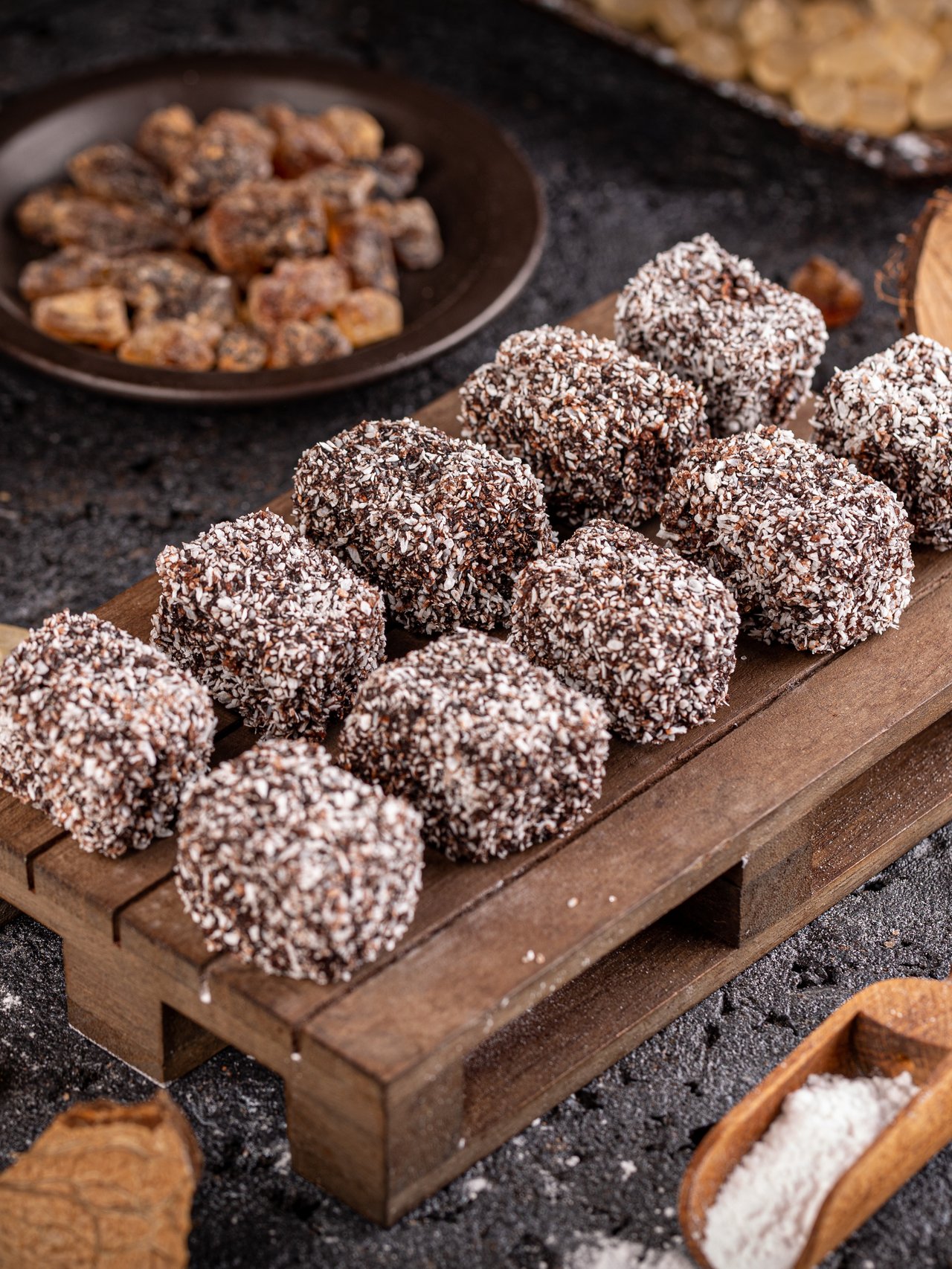 A board of chocolate lamingtons