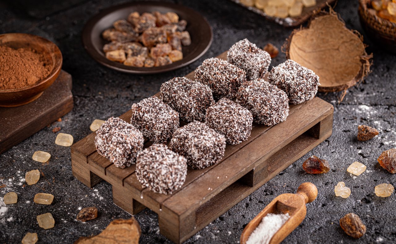 A board of chocolate lamingtons