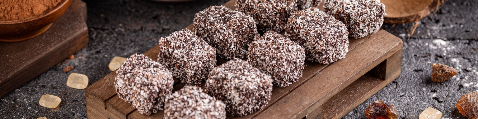 A board of chocolate lamingtons