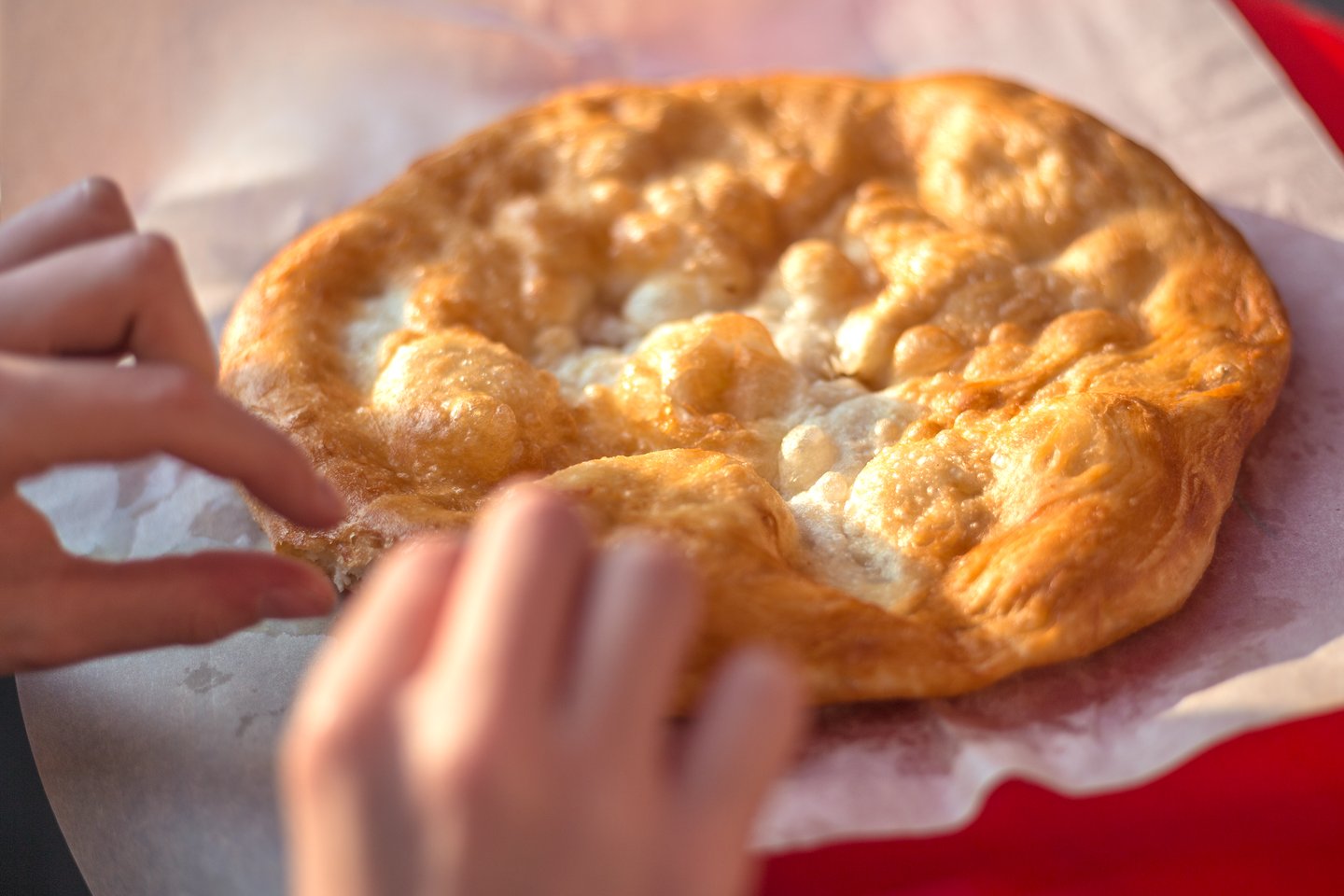 Fresh langoše, a Hungarian pancake