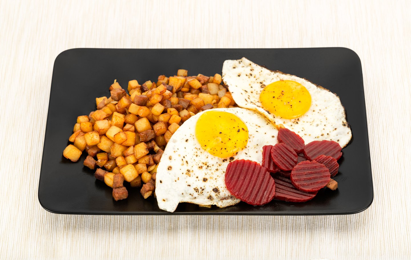 Pytt i panna, a popular Scandinavian dish of chopped up meat and vegetables topped with a fried egg