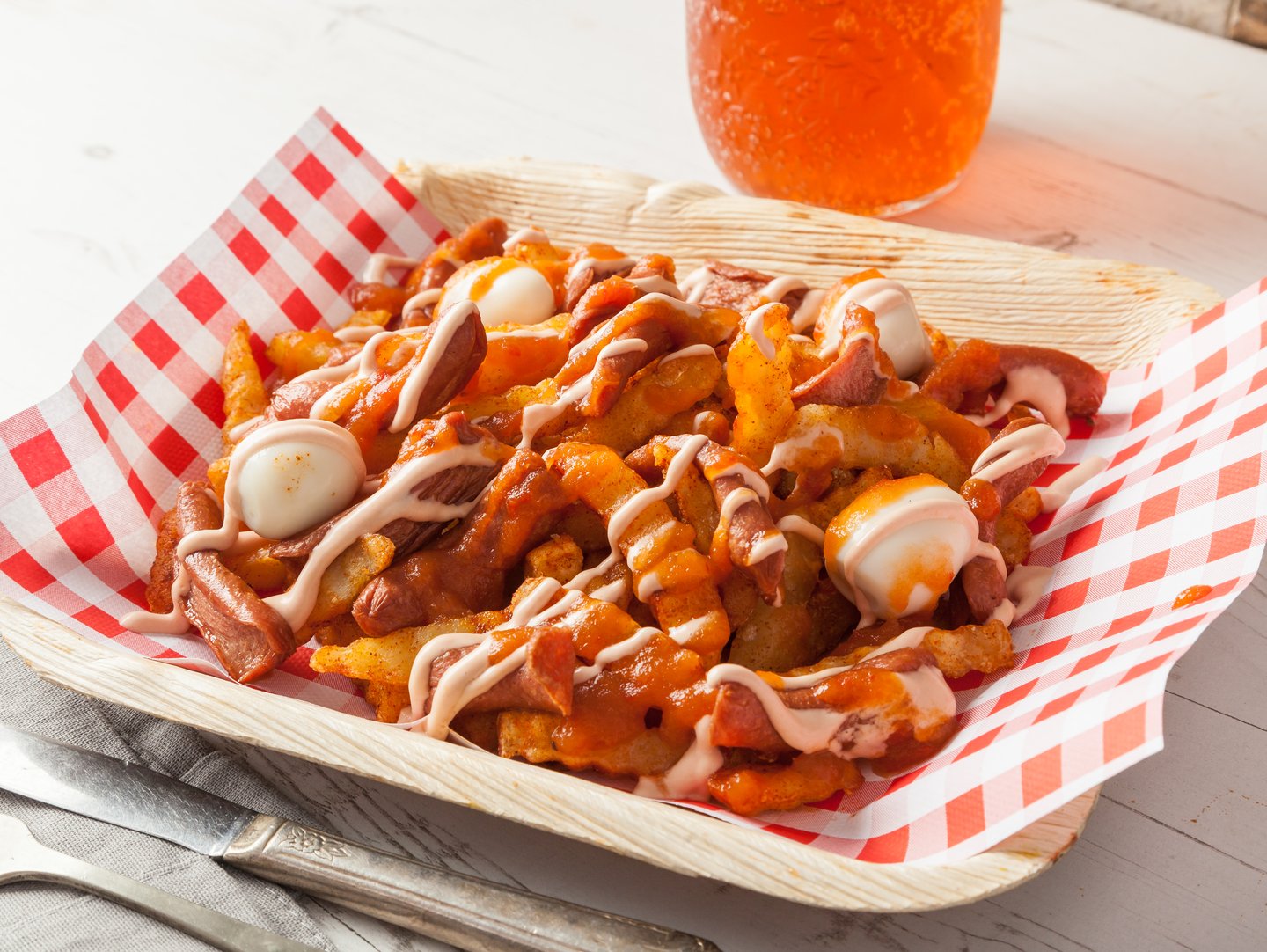 Salchipapas, a traditional Colombian street food.