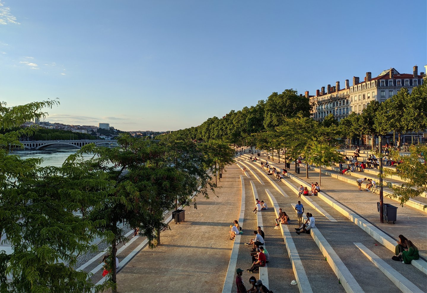 Tourists on the steps of la Guillotiere, Lyon, France