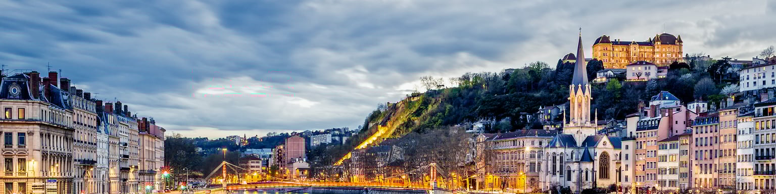 Lyon old town and basilica on a winter's evening 