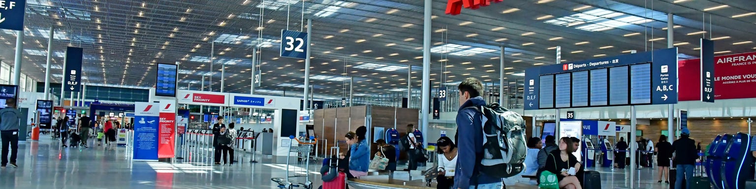 People with bags at Paris Orly airport in France.