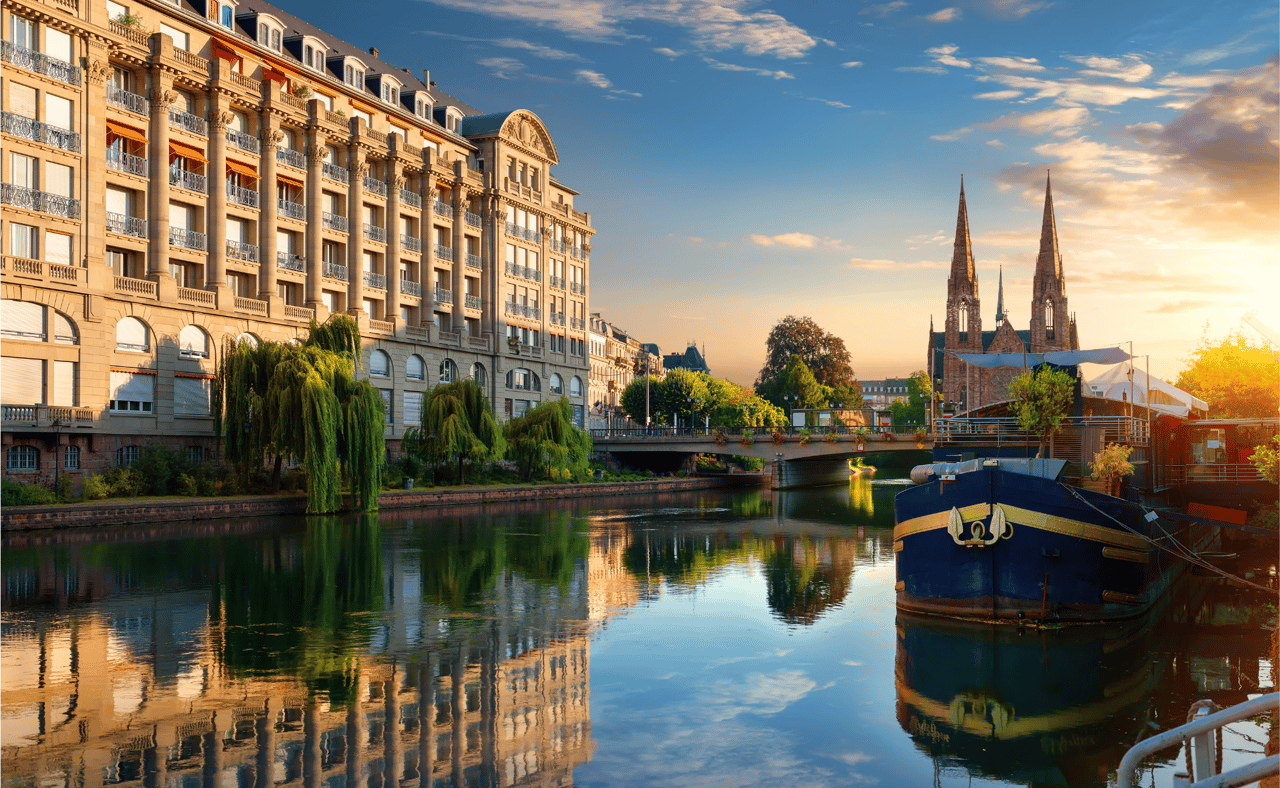 Reformed Church of St. Paul in Strasbourg at sunrise