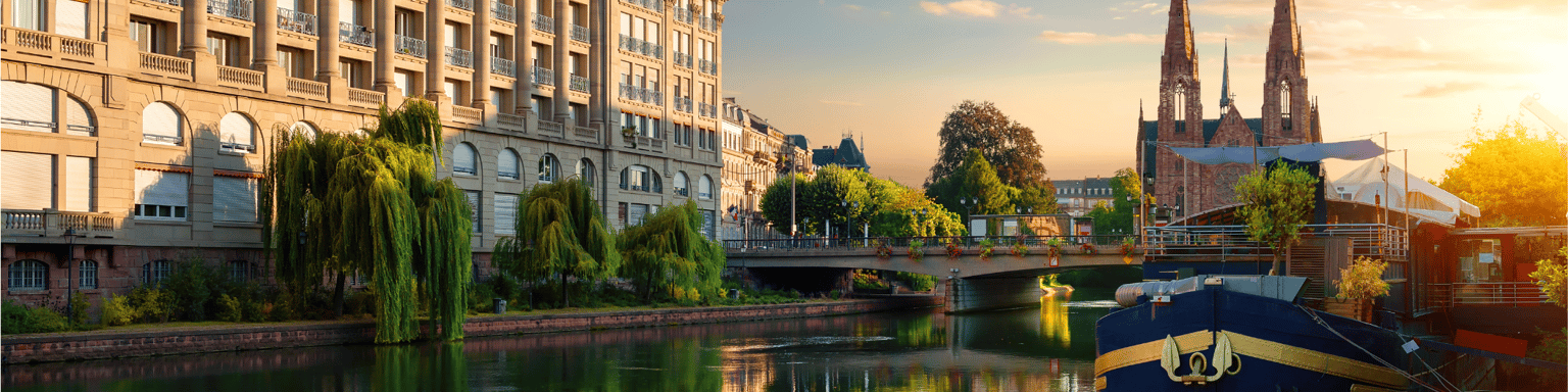 Reformed Church of St. Paul in Strasbourg at sunrise