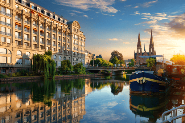 Reformed Church of St. Paul in Strasbourg at sunrise