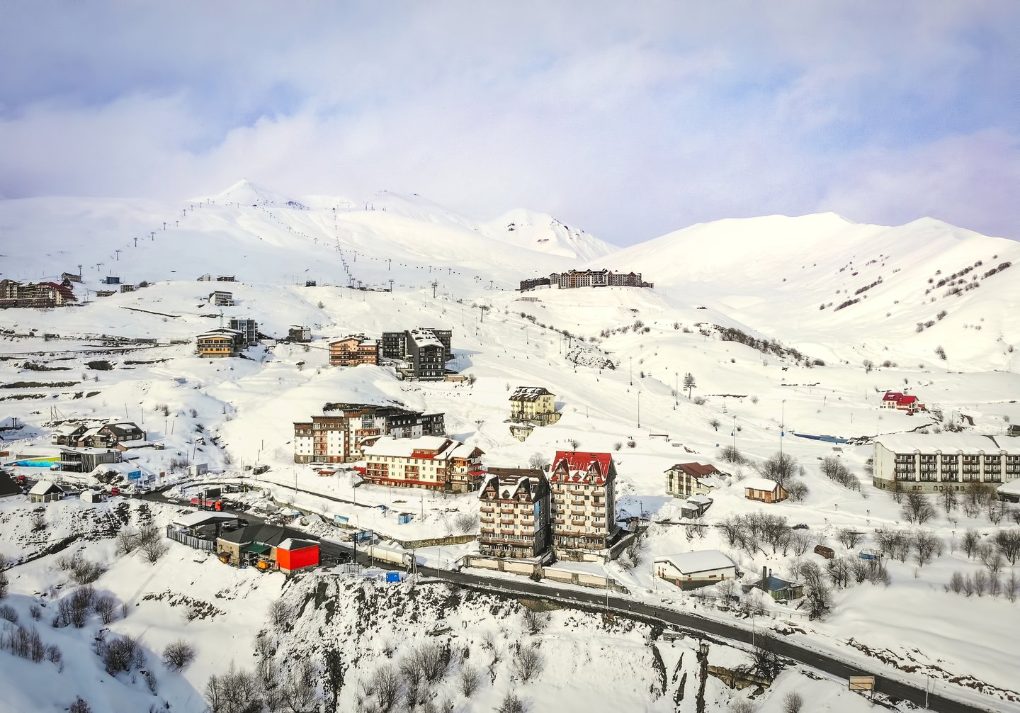 Gudauri village and ski resort in winter.
