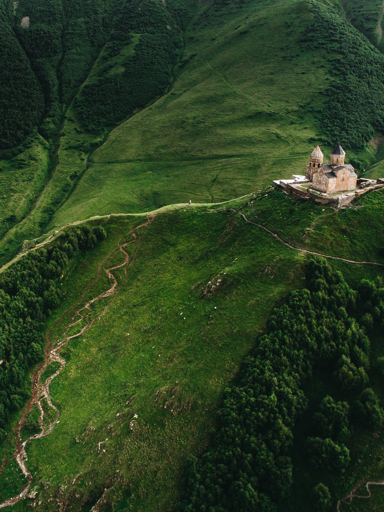 Gergeti Trinity Church high in the Kazbek Mountains in Georgia.