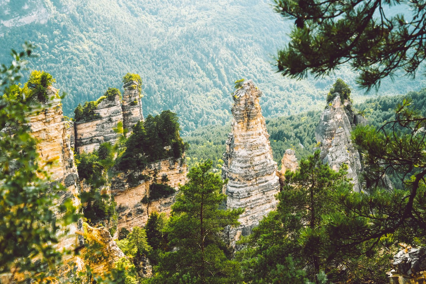Looking down at the Sairme Pillars in Georgia
