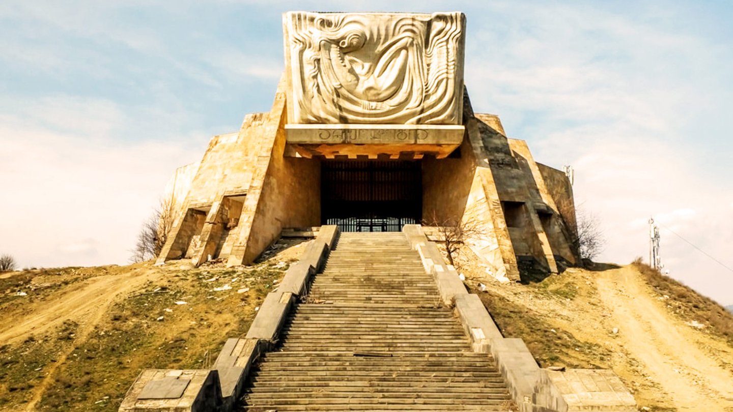 The impressive entrance of the old Archaeological Museum in Tbilisi, Georgia.