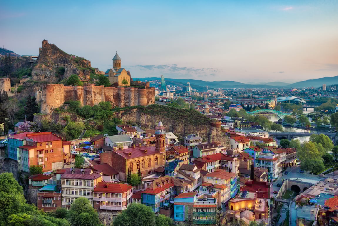 Colourful buildings and churches in Tbilisi, Georgia
