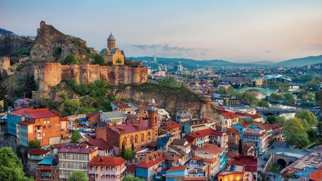 Colourful buildings and churches in Tbilisi, Georgia