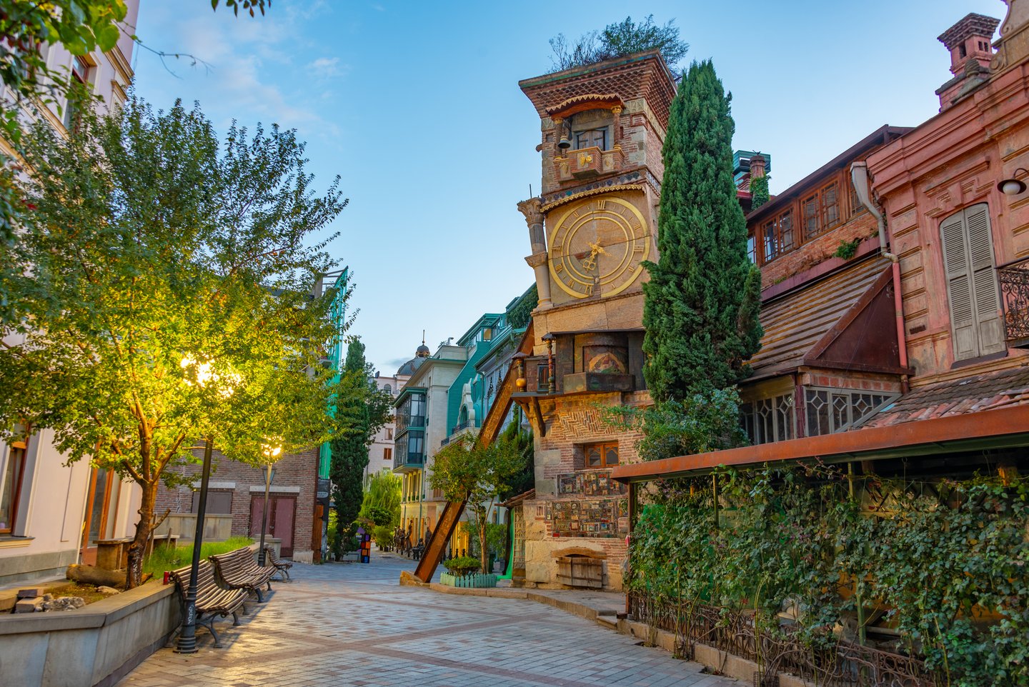 The whimsical Leaning Clock Tower in Old Tbilisi, Georgia