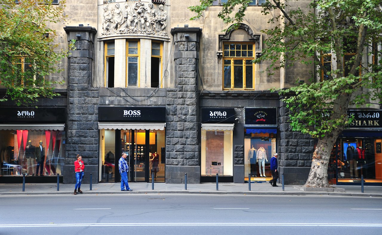 Shops on a main street in the centre of Tbilisi, Georgia