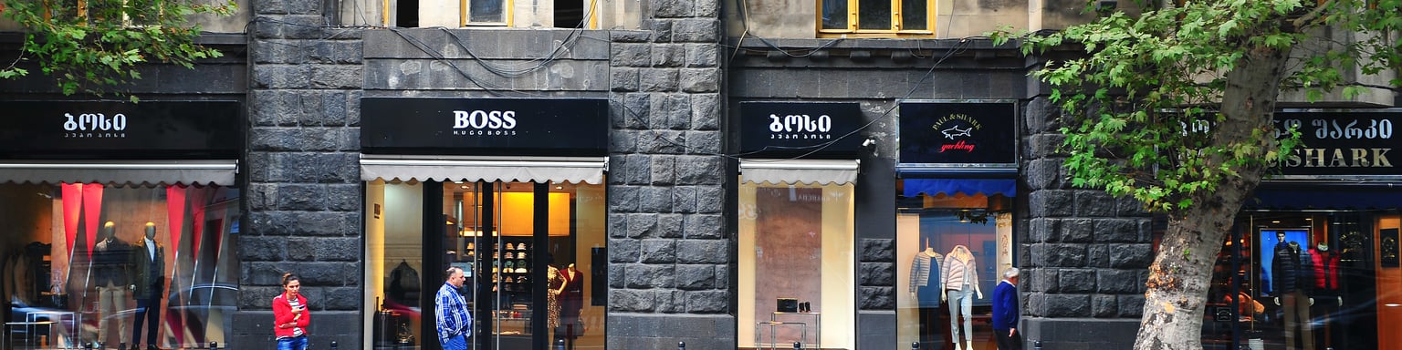 Shops on a main street in the centre of Tbilisi, Georgia