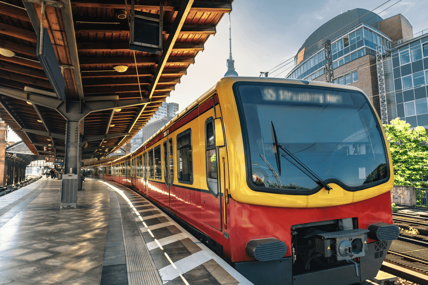 Metro train arriving at a station in Berlin