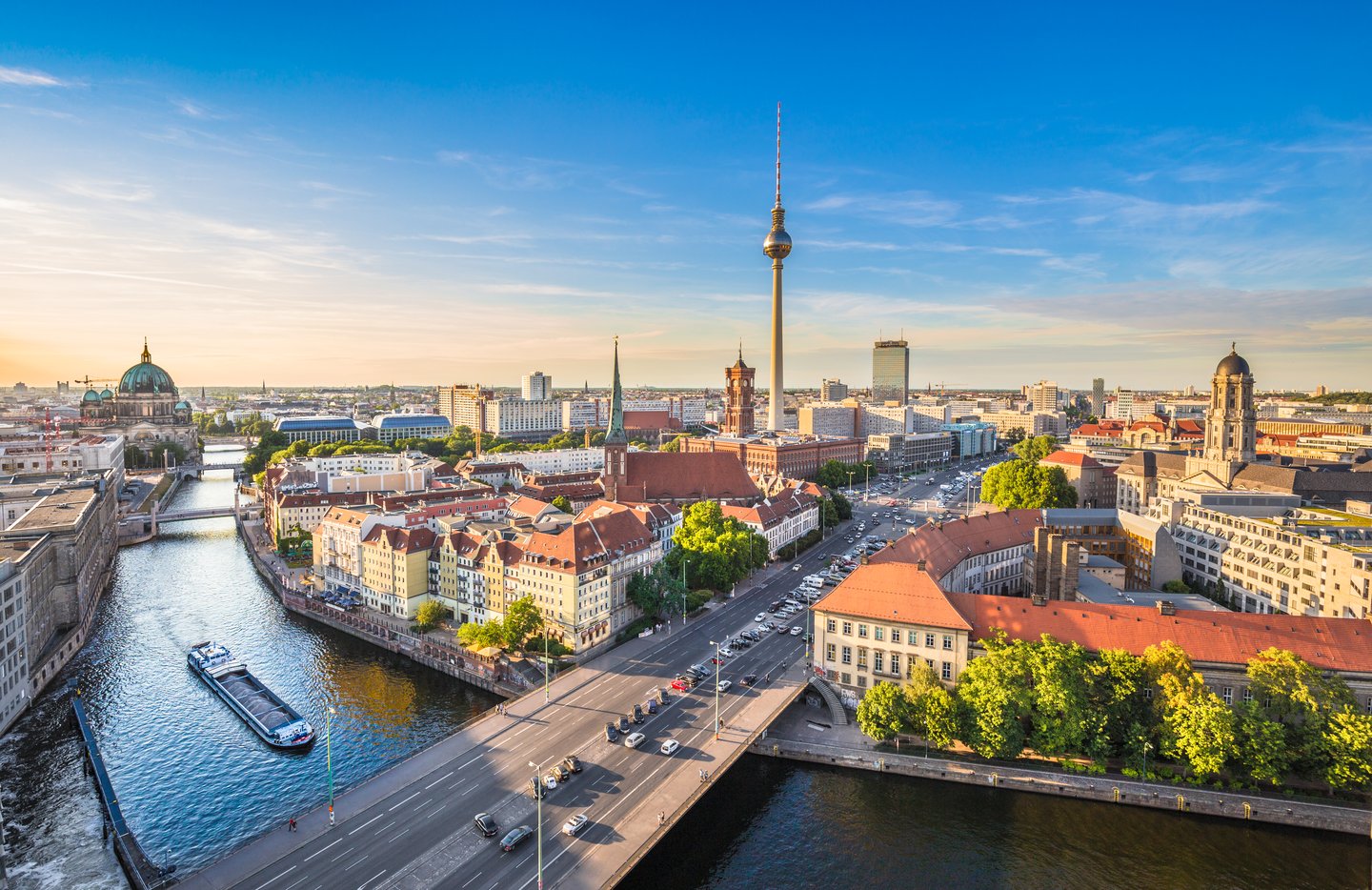 Berlin cityscape and Spree River in summer