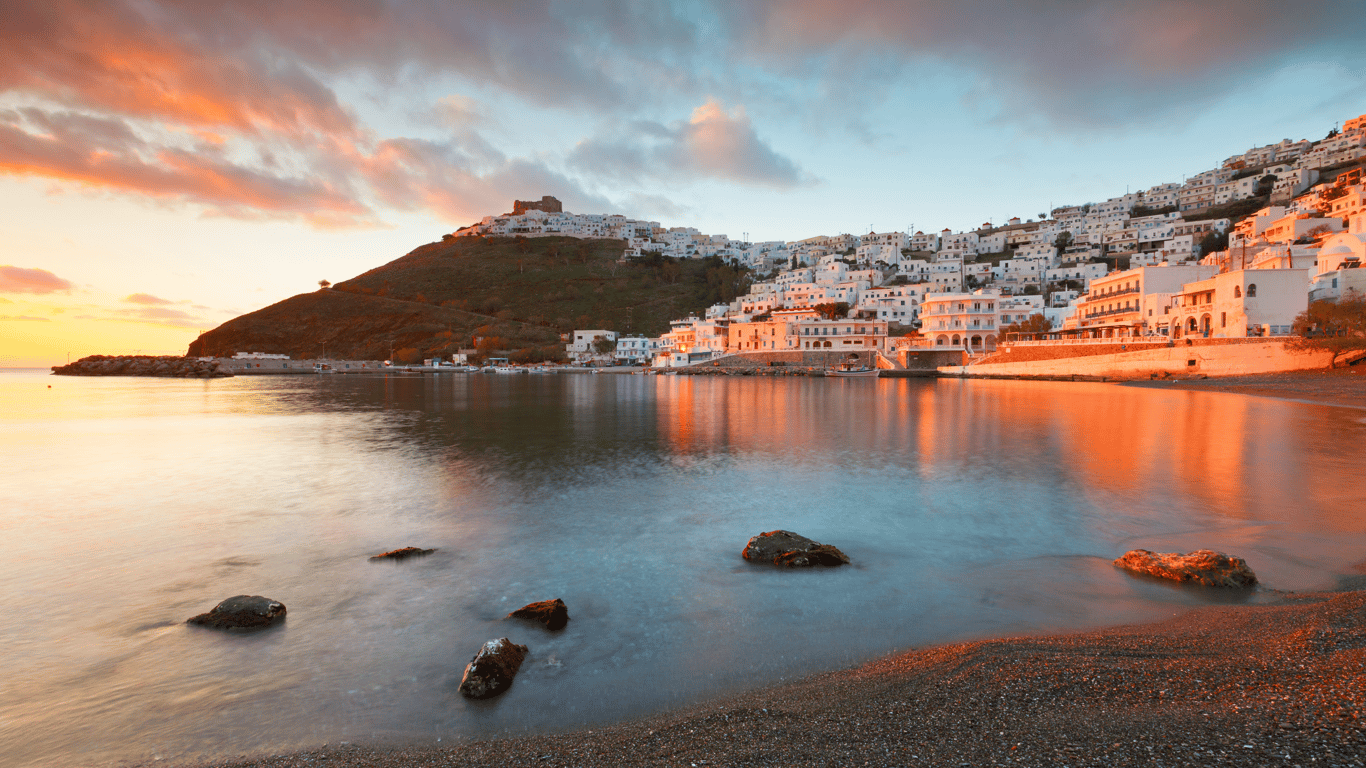 Chora village and the old harbour of Astypalea island in Greece